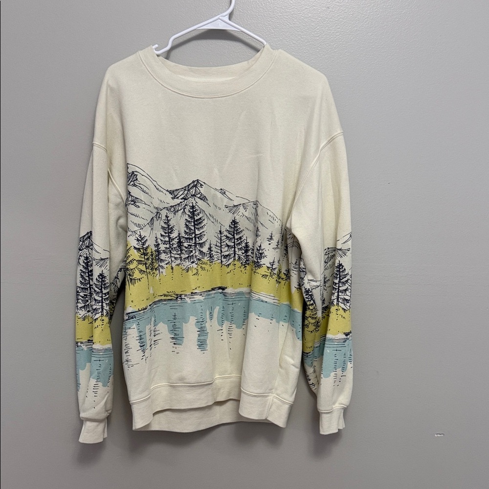 Mountain Landscape Crewneck Sweatshirt- Cream